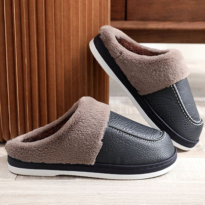 Groovywish Men PU Winter Slippers Fur Indoor Shoes