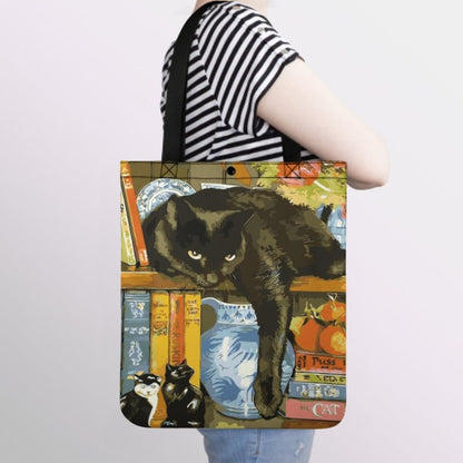 GroovyWish Tote Bag Vintage Cat Oil Painting Print Linen Big Size Washable Cute Tote Bags