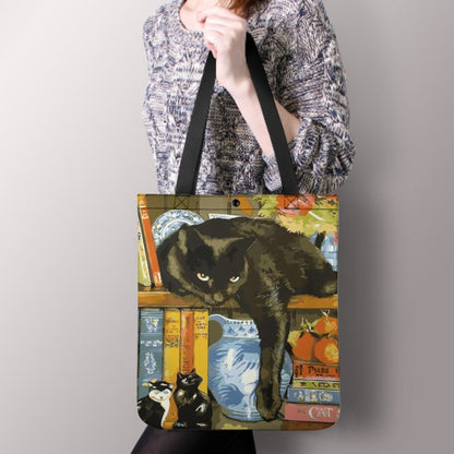 GroovyWish Tote Bag Vintage Cat Oil Painting Print Linen Big Size Washable Cute Tote Bags