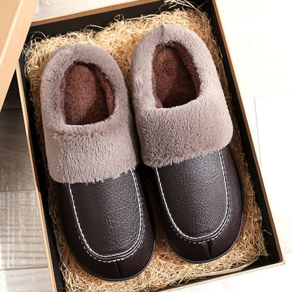 Groovywish Men PU Winter Slippers Fur Indoor Shoes