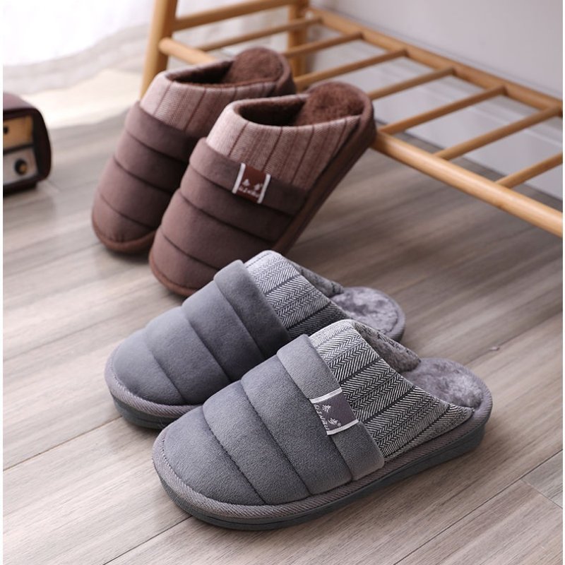 Groovywish Winter Men Home Slippers Round Toe Smooth Fur