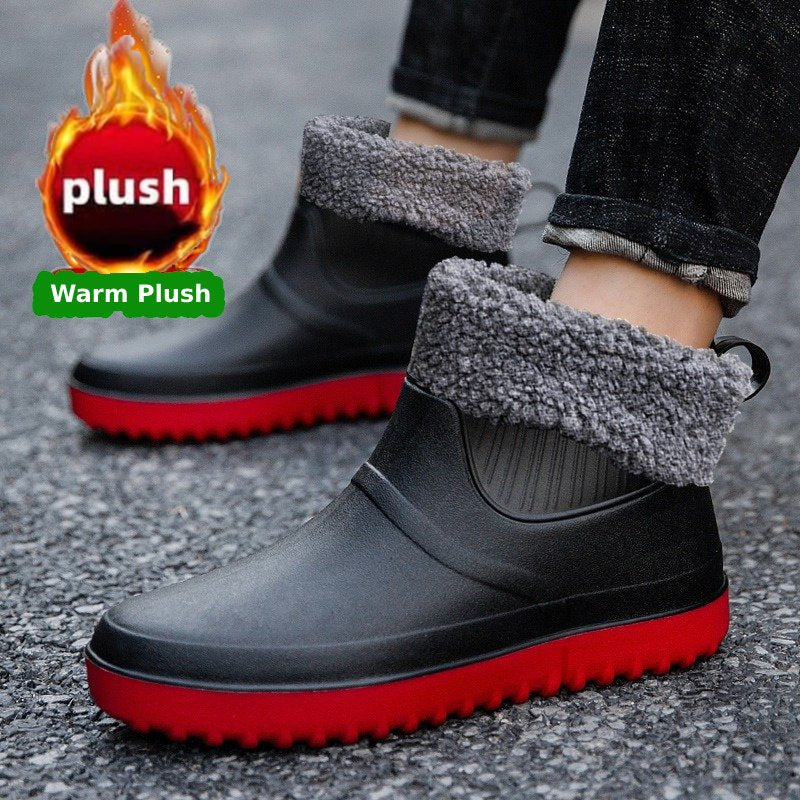Groovywish Fishing Plush Ankle Boots PU Waterproof Orthopedic Shoes For Men