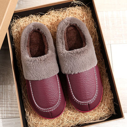 Groovywish Men PU Winter Slippers Fur Indoor Shoes