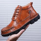 Groovywish Men Leather Ankle Boots Round Toe Casual Orthopedic Shoes
