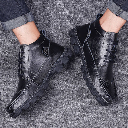 Groovywish Men Leather Ankle Boots Round Toe Casual Orthopedic Shoes