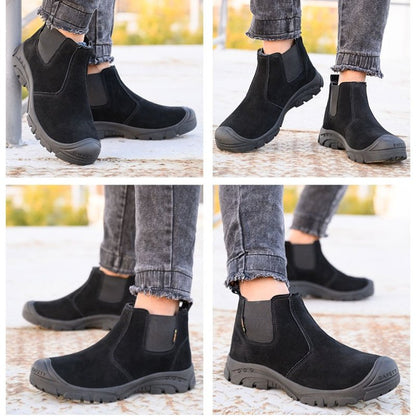 Groovywish Anti-smashing Men Work Ankle Boots Suede Steel Toe Orthopedic Shoes