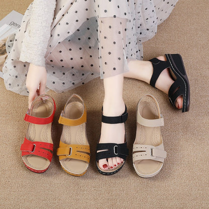 Groovywish Summer Sewing Retro Buckle Strap Soft Platform Sandals