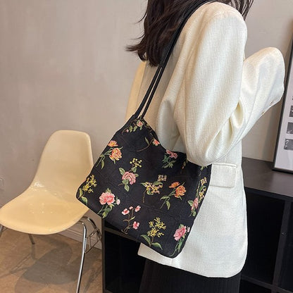 GroovyWish Tote Bag For Women Floral Embroidery Vintage Canvas Designer Shoulder Bags