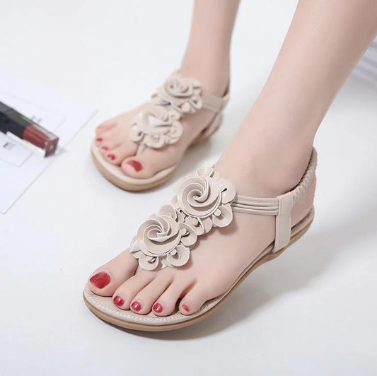 GRW Women Sandal Breathable Elastic Clip Toe Flip Flop Flower Sandal