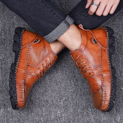 Groovywish Men Leather Ankle Boots Round Toe Casual Orthopedic Shoes