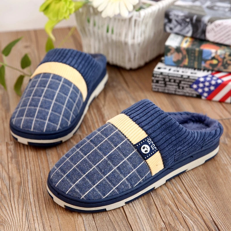 Groovywish Men Winter Slippers Warm Round Toe Soft Home Shoes