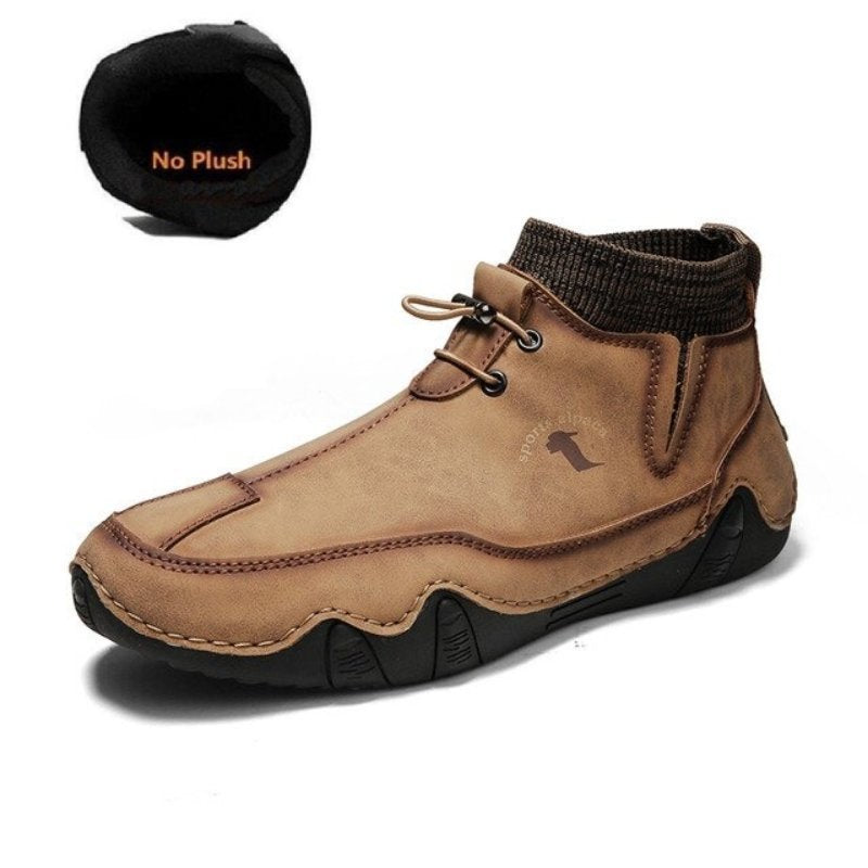 Groovywish Men Ankle Boots Plush Leather Walking Orthopedic Shoes