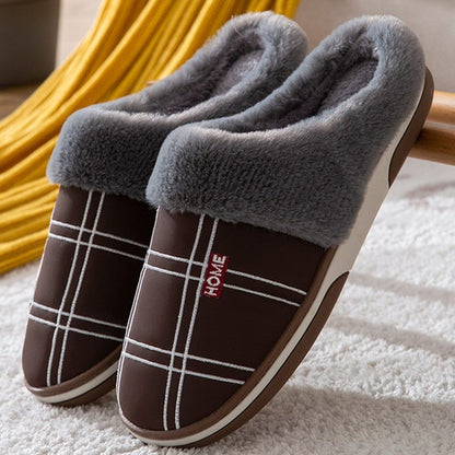 Groovywish Gingham Suede Warm Slippers For Men Winter Slides