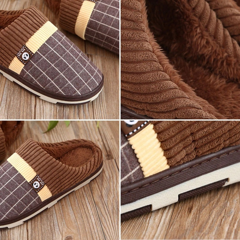 Groovywish Men Winter Slippers Warm Round Toe Soft Home Shoes