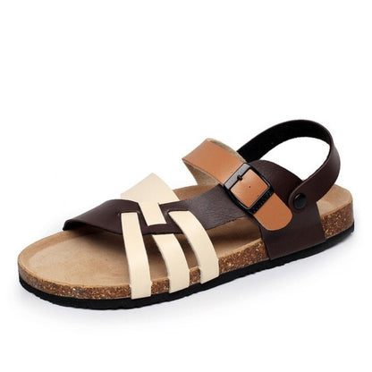 Groovywish Men Leather Orthopedic Sandals Flat Back Strap Unique Summer