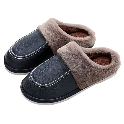 Groovywish Men PU Winter Slippers Fur Indoor Shoes