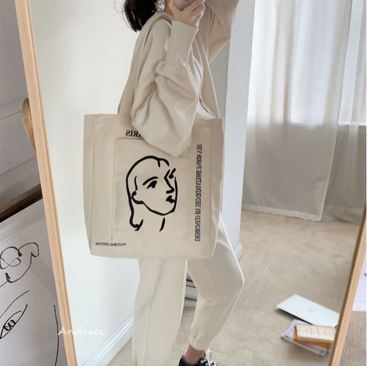 GroovyWish Tote Bag White Canvas Design Tote  For Women