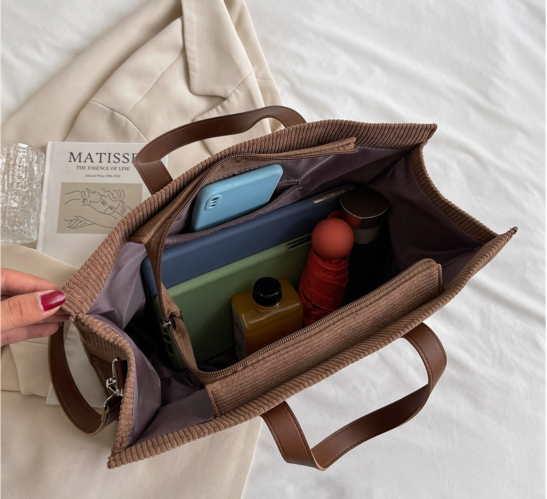 GroovyWish Tote Bag Vintage Style Soft Corduroy Hand Bag Large Capacity Shoulder Crossbody Bag For Women
