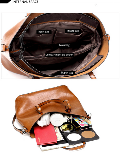 GroovyWish Tote Bag PU Leather WaterResistant High Quality Hardware Luxury Retro Hand Bag Shoulder Bag