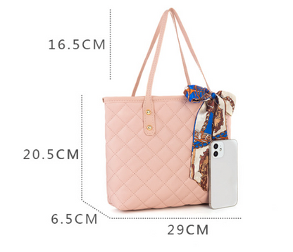 GroovyWish Tote Bag Superior Rhombic Embroidery Pu Leather Underarm Spacious Storage Hand Bag For Women