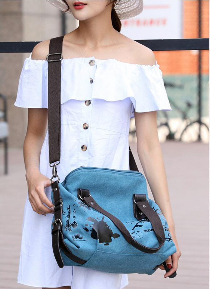 GroovyWish Tote Bag Canvas Vinatge Graffiti Print Large Shoulder Bag Fashion Crossbody Bag For Women
